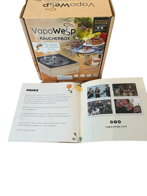 Bundles Starterset | Räucherbox + VapoPulver Orange & Rosemary (50 g) & Booklet „Wanda, die Wespenkönigin“ - VapoWesp