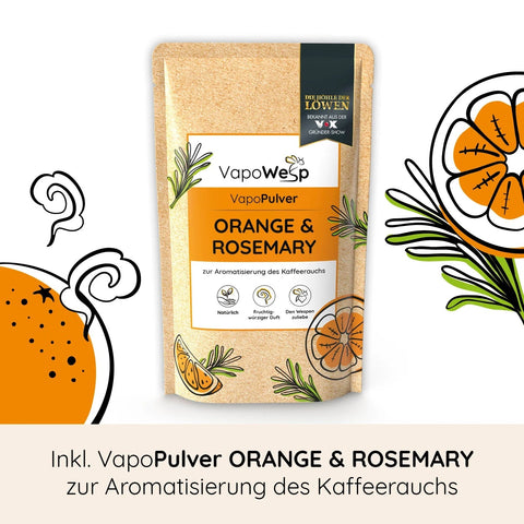 Bundles Starterset | Räucherbox + VapoPulver Orange & Rosemary (50 g) & Booklet „Wanda, die Wespenkönigin“ - VapoWesp