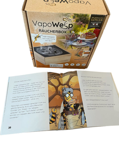 Bundles Starterset | Räucherbox + VapoPulver Orange & Rosemary (50 g) & Booklet „Wanda, die Wespenkönigin“ - VapoWesp